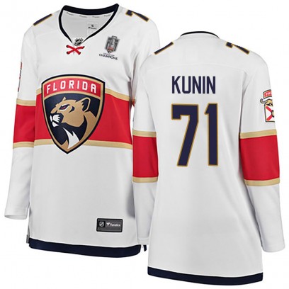 Women's Breakaway Florida Panthers Luke Kunin Fanatics Branded Away 2025 Stanley Cup Champions Patched Jersey - White