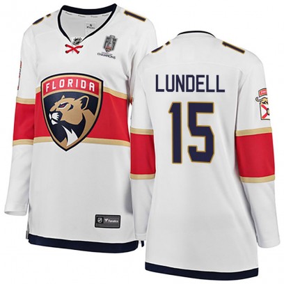 Women's Breakaway Florida Panthers Anton Lundell Fanatics Branded Away 2025 Stanley Cup Champions Patched Jersey - White