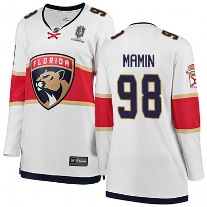 Women's Breakaway Florida Panthers Maxim Mamin Fanatics Branded Away 2025 Stanley Cup Champions Patched Jersey - White